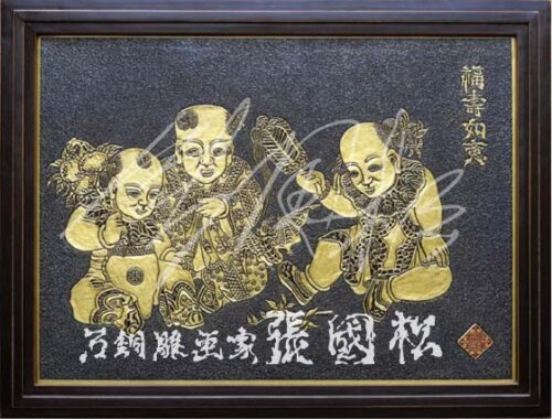 張國松石銅雕畫/福壽如意(古銅色) Felicity and Longevity as Desired (Bronze)