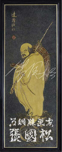 張國松石銅雕畫/逹摩渡江(古銅色) Dharma Crossing a River (Bronze)